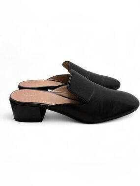 Lewit Black Leather Slip-On Mule Heels